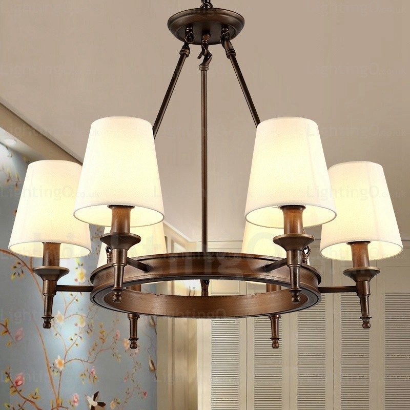 6 Light Nordic Country Rustic Pendant Light with Fabric Shade