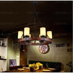 6 Light Country Rustic Pendant Light with Glass Shade