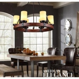 6 Light Country Rustic Pendant Light with Glass Shade