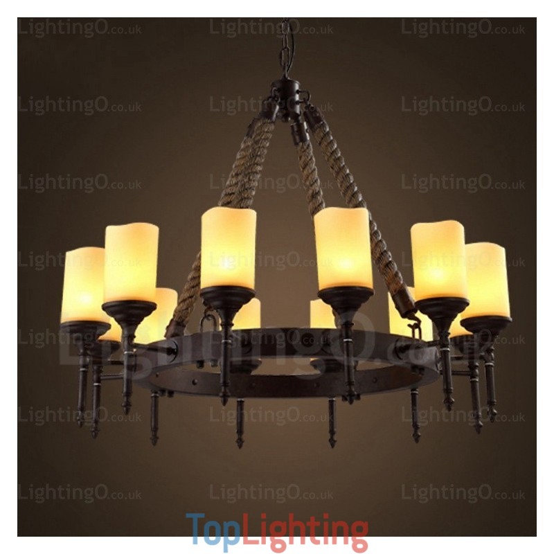 12 Light Country Rustic Vintage Retro Pendant Light with Glass Shade