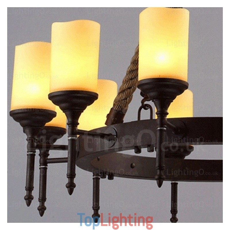 12 Light Country Rustic Vintage Retro Pendant Light with Glass Shade