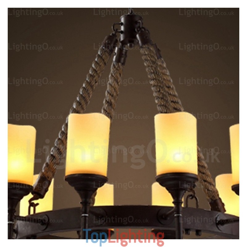 12 Light Country Rustic Vintage Retro Pendant Light with Glass Shade
