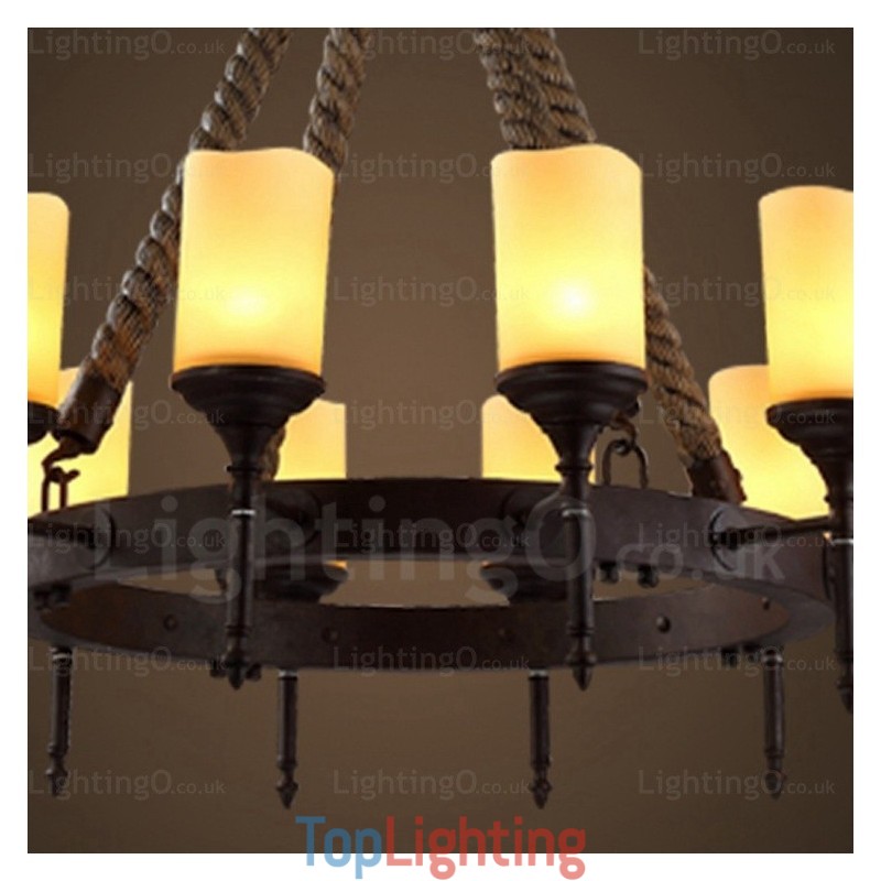 12 Light Country Rustic Vintage Retro Pendant Light with Glass Shade