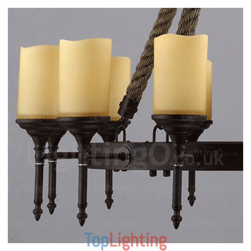 12 Light Country Rustic Vintage Retro Pendant Light with Glass Shade