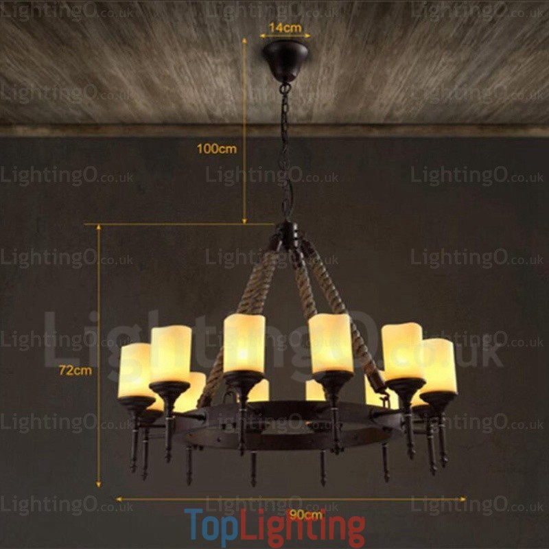 12 Light Country Rustic Vintage Retro Pendant Light with Glass Shade