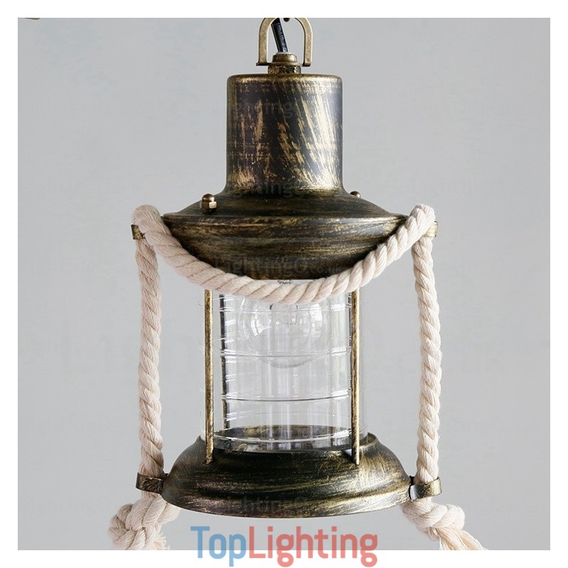 2 Light Country Rustic Vintage Retro Pendant Light with Glass Shade
