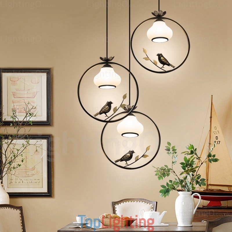 1 Light Country Rustic Rural Pendant Light with Glass Shade