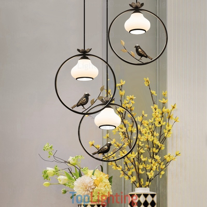 1 Light Country Rustic Rural Pendant Light with Glass Shade