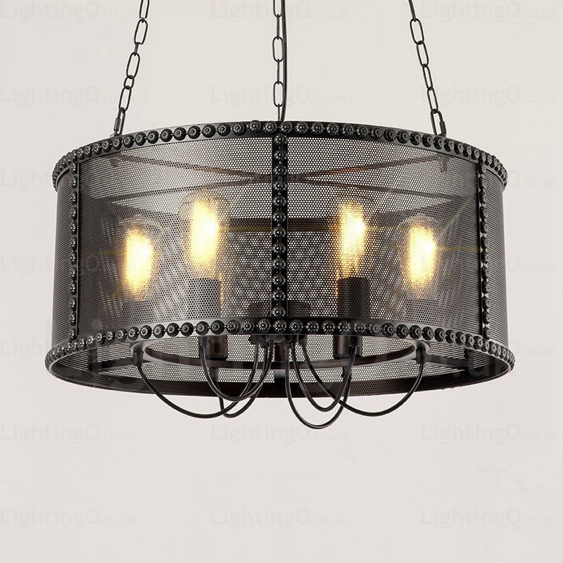 6 Light Vintage Retro Pendant Light with Stainless Steel Shade