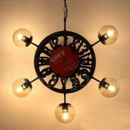 5 Light Vintage Retro Pendant Light with Glass Shade