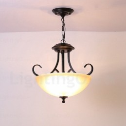 3 Light Country Rustic Pendant Light with Glass Shade