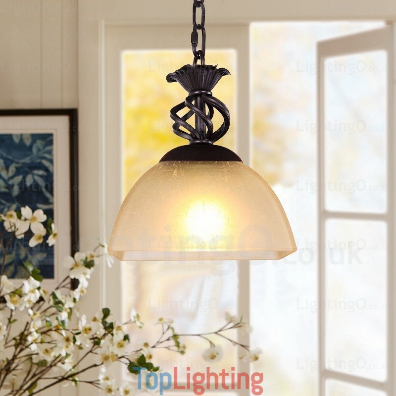 1 Light Country Rustic Pendant Light with Glass Shade