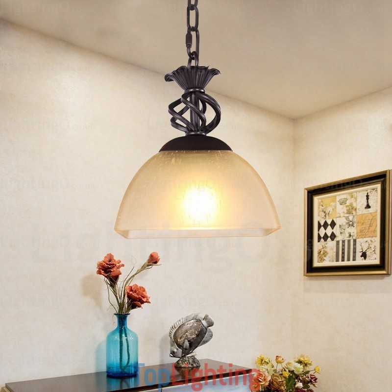 1 Light Country Rustic Pendant Light with Glass Shade