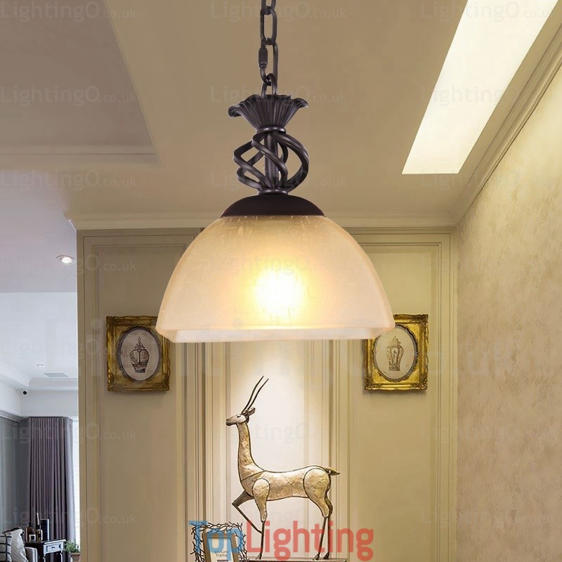1 Light Country Rustic Pendant Light with Glass Shade