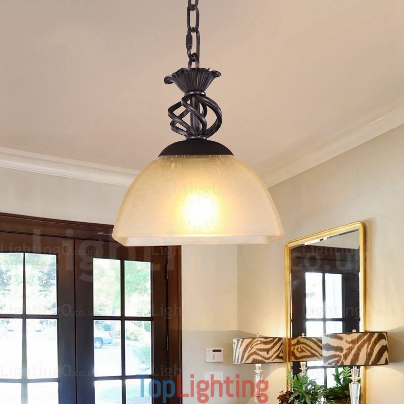 1 Light Country Rustic Pendant Light with Glass Shade