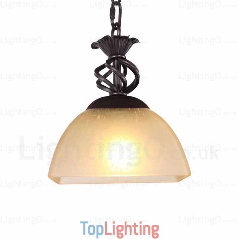 1 Light Country Rustic Pendant Light with Glass Shade