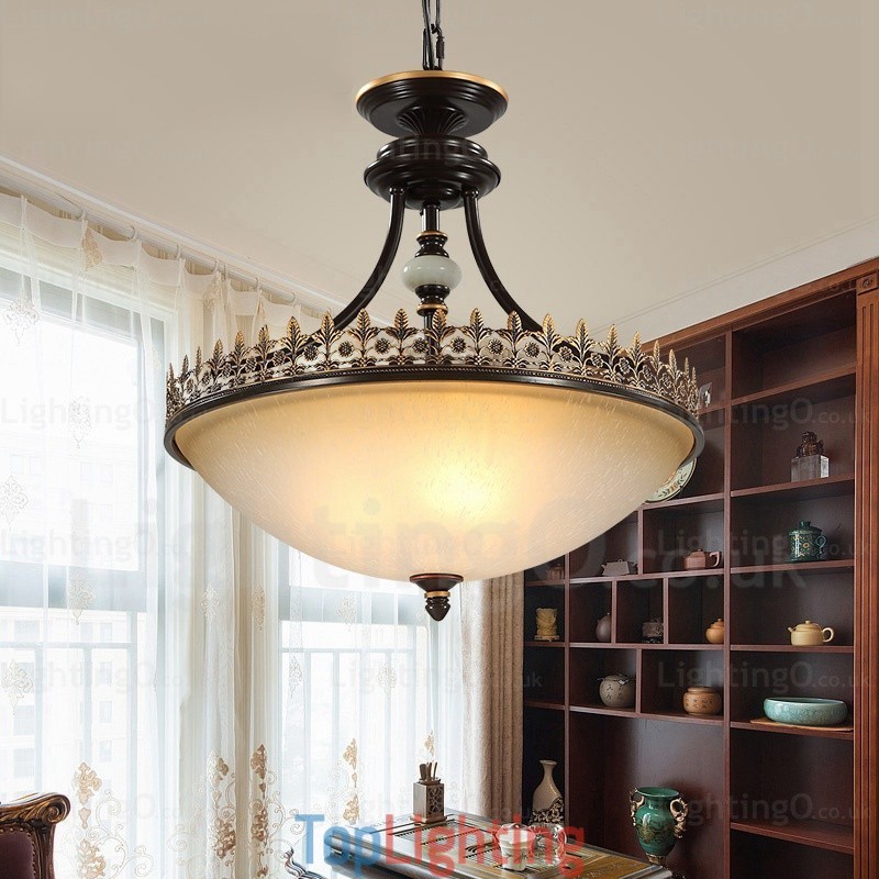 3 Light Country Rustic Pendant Light with Glass Shade
