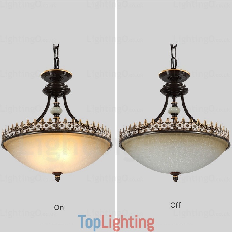 3 Light Country Rustic Pendant Light with Glass Shade