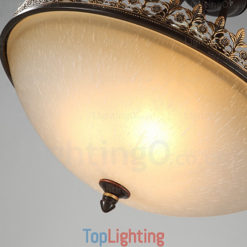 3 Light Country Rustic Pendant Light with Glass Shade