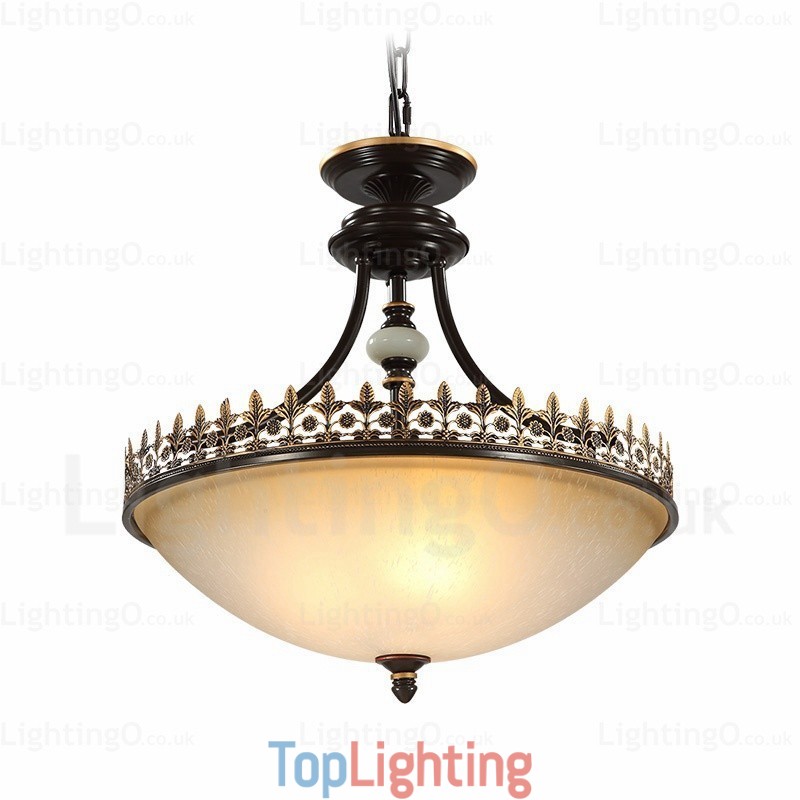 3 Light Country Rustic Pendant Light with Glass Shade