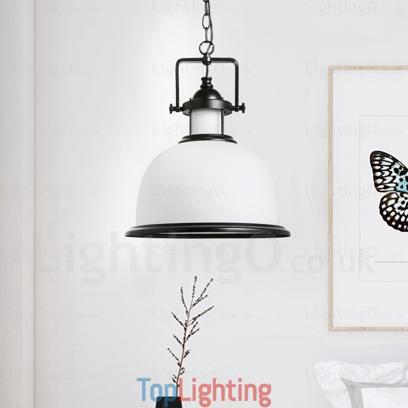 1 Light Country Rustic Pendant Light with Glass Shade