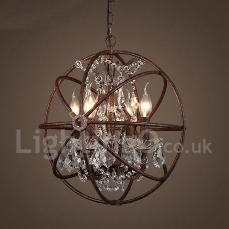 4 Light Diameter 40CM Vintage Crystal Globe Painting Metal Chandelier Rusty Colour Pendant Light 4 Light Diameter 40CM Vintage Crystal Globe Painting Metal Chandelier Rusty Colour Pendant Light