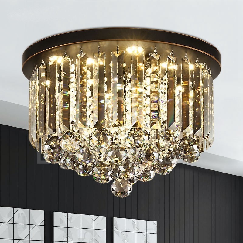 Retro Round Grey Crystal Ceiling Lights
