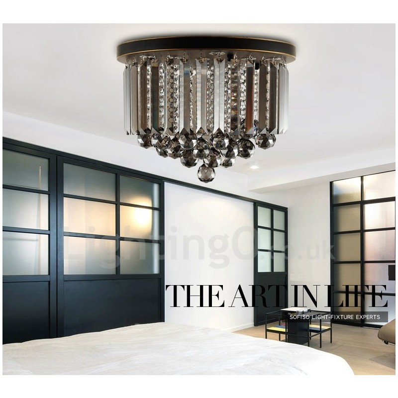 Retro Round Grey Crystal Ceiling Lights