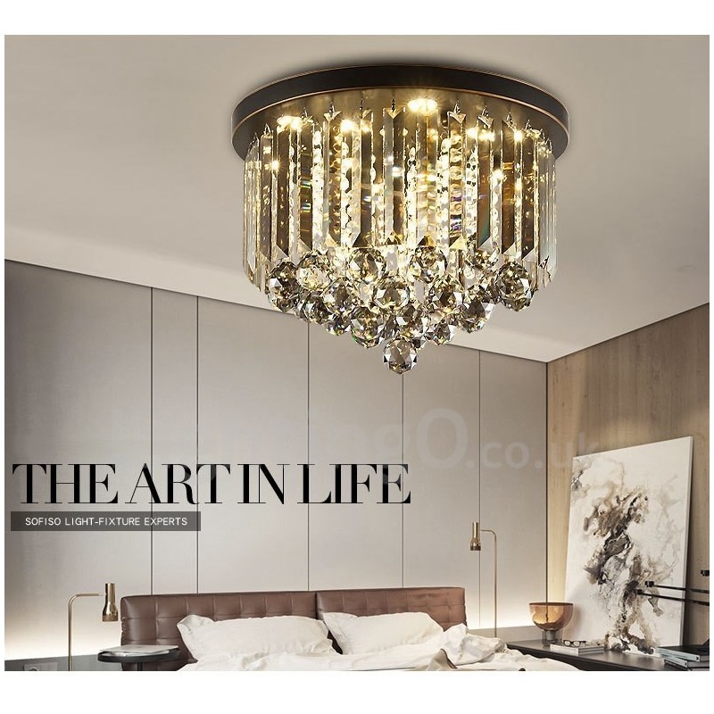 Retro Round Grey Crystal Ceiling Lights