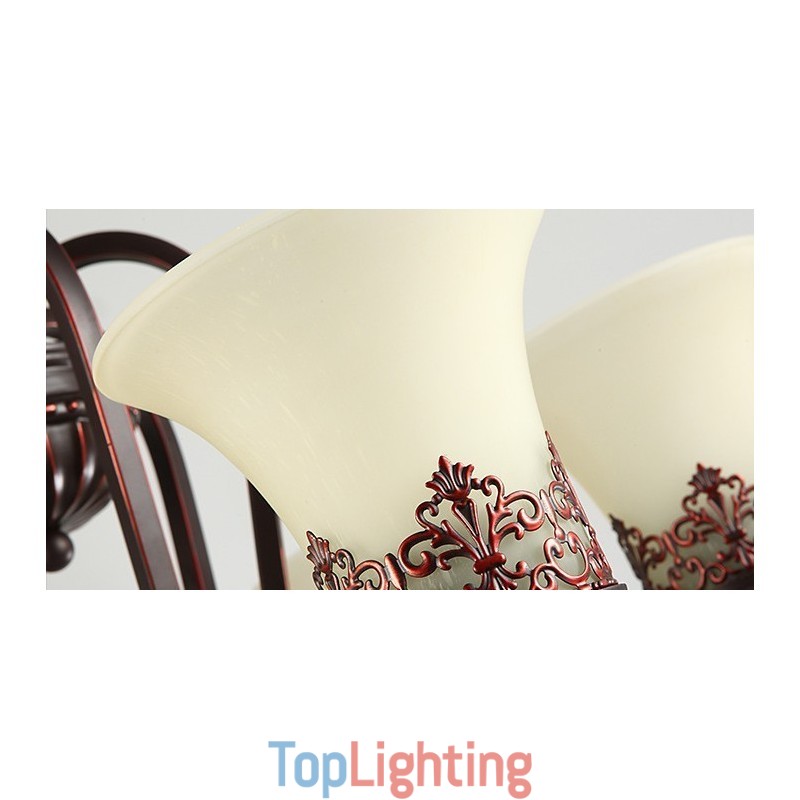 24 Lights High Ceiling Vintage Country Island Painting Metal Chandelier with Glass Shades Hight Ceiling