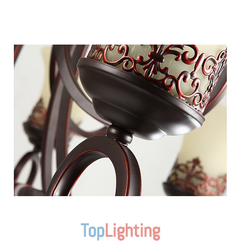 24 Lights High Ceiling Vintage Country Island Painting Metal Chandelier with Glass Shades Hight Ceiling