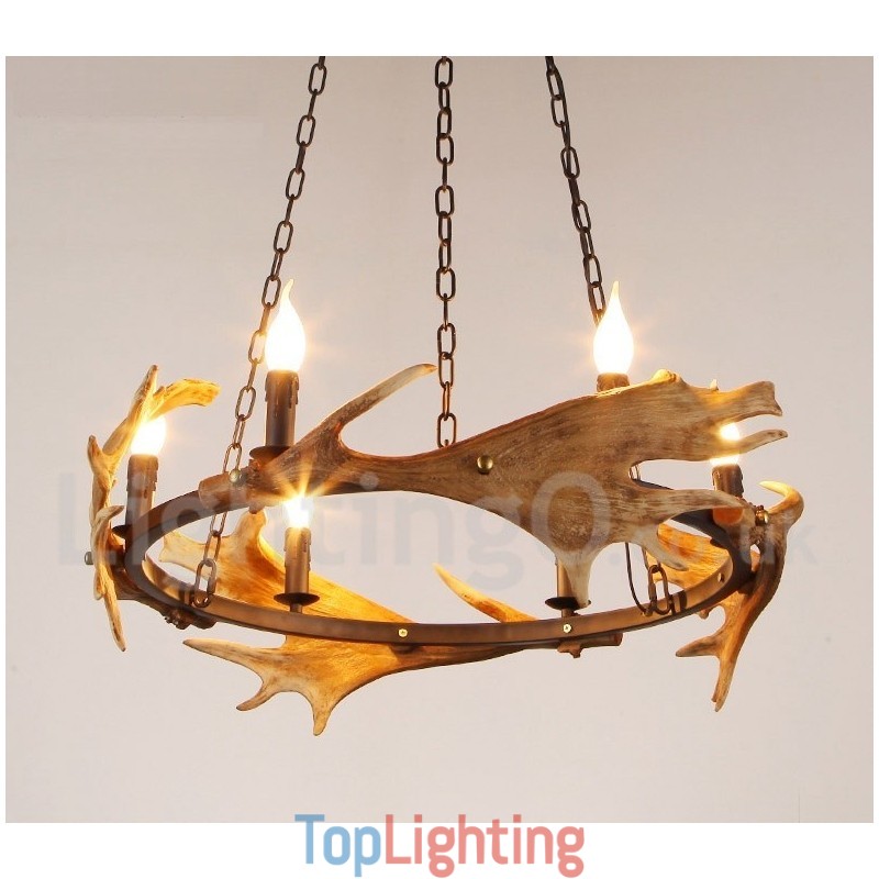 6 Light Rustic Ring Antler Chandelier
