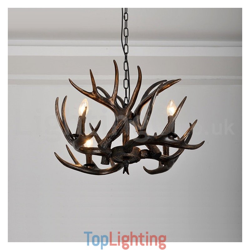 4 Light Rustic Artistic Retro Antler Gradient Black Chandelier