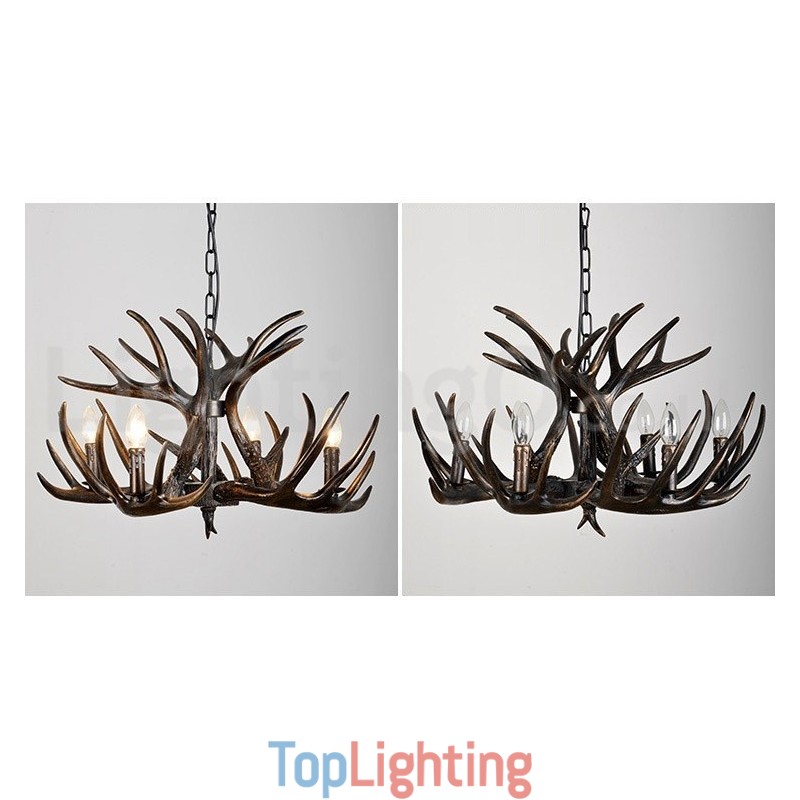 4 Light Rustic Artistic Retro Antler Gradient Black Chandelier