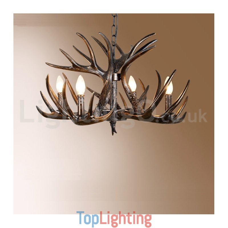 4 Light Rustic Artistic Retro Antler Gradient Black Chandelier