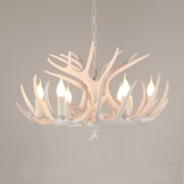 6 Light Rustic Artistic Retro Antler White Chandelier