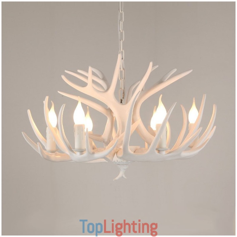 6 Light Rustic Artistic Retro Antler White Chandelier