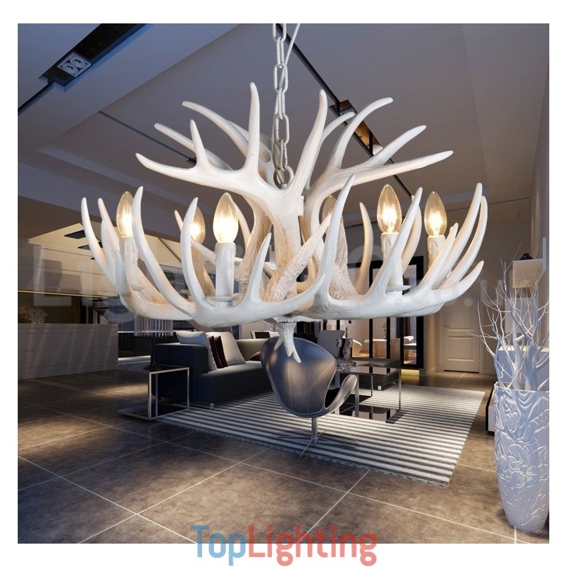 6 Light Rustic Artistic Retro Antler White Chandelier
