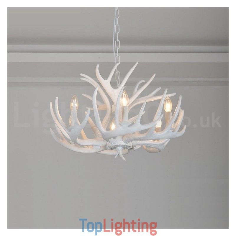 6 Light Rustic Artistic Retro Antler White Chandelier