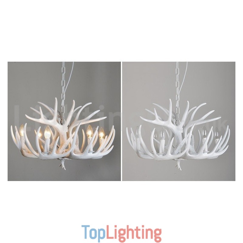 6 Light Rustic Artistic Retro Antler White Chandelier