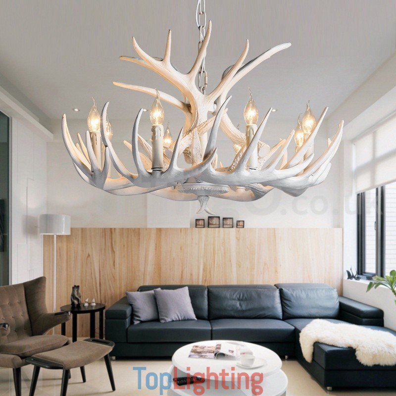 9 Light Rustic Artistic Retro Antler White Chandelier