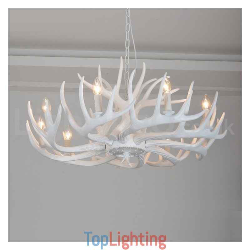 9 Light Rustic Artistic Retro Antler White Chandelier