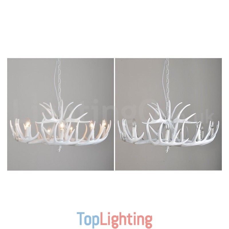 9 Light Rustic Artistic Retro Antler White Chandelier