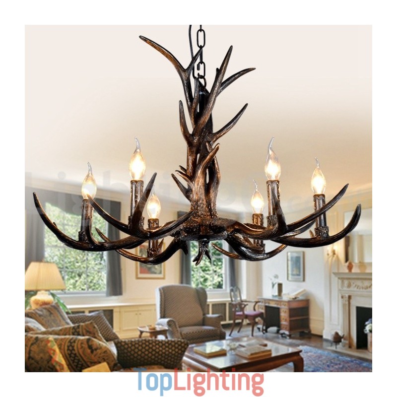 6 Light Rustic Artistic Retro Antler Black Vintage Chandelier