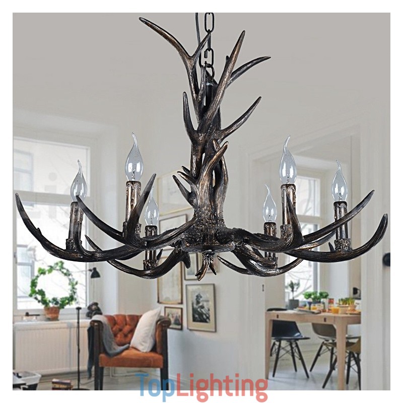 6 Light Rustic Artistic Retro Antler Black Vintage Chandelier