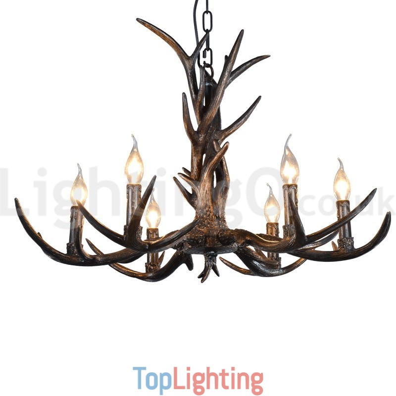 6 Light Rustic Artistic Retro Antler Black Vintage Chandelier