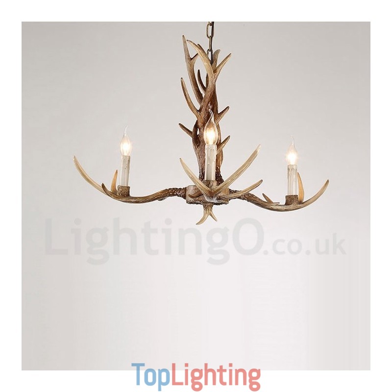 3 Light Rustic Artistic Retro Antler Vintage Candle Chandelier