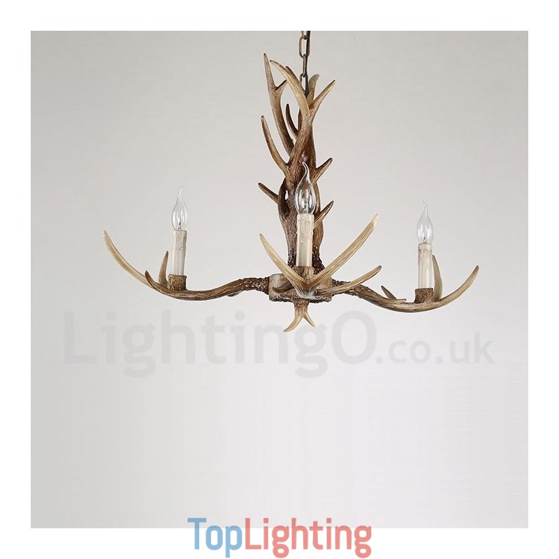 3 Light Rustic Artistic Retro Antler Vintage Candle Chandelier