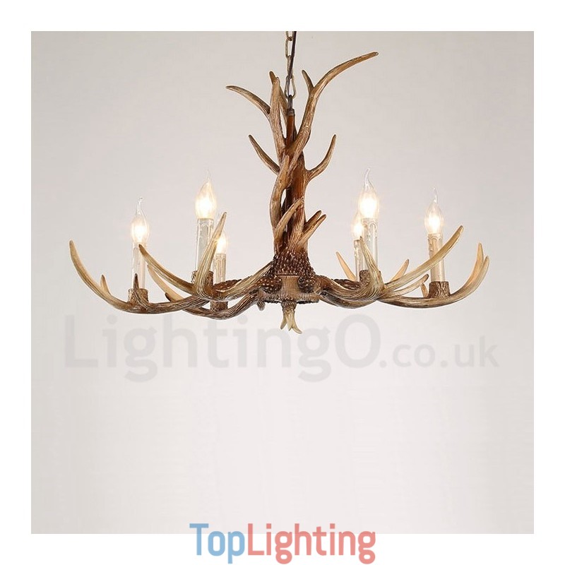 6 Light Rustic Artistic Retro Antler Vintage Candle Chandelier
