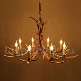 8 Light Rustic Artistic Retro Antler Vintage Candle Chandelier